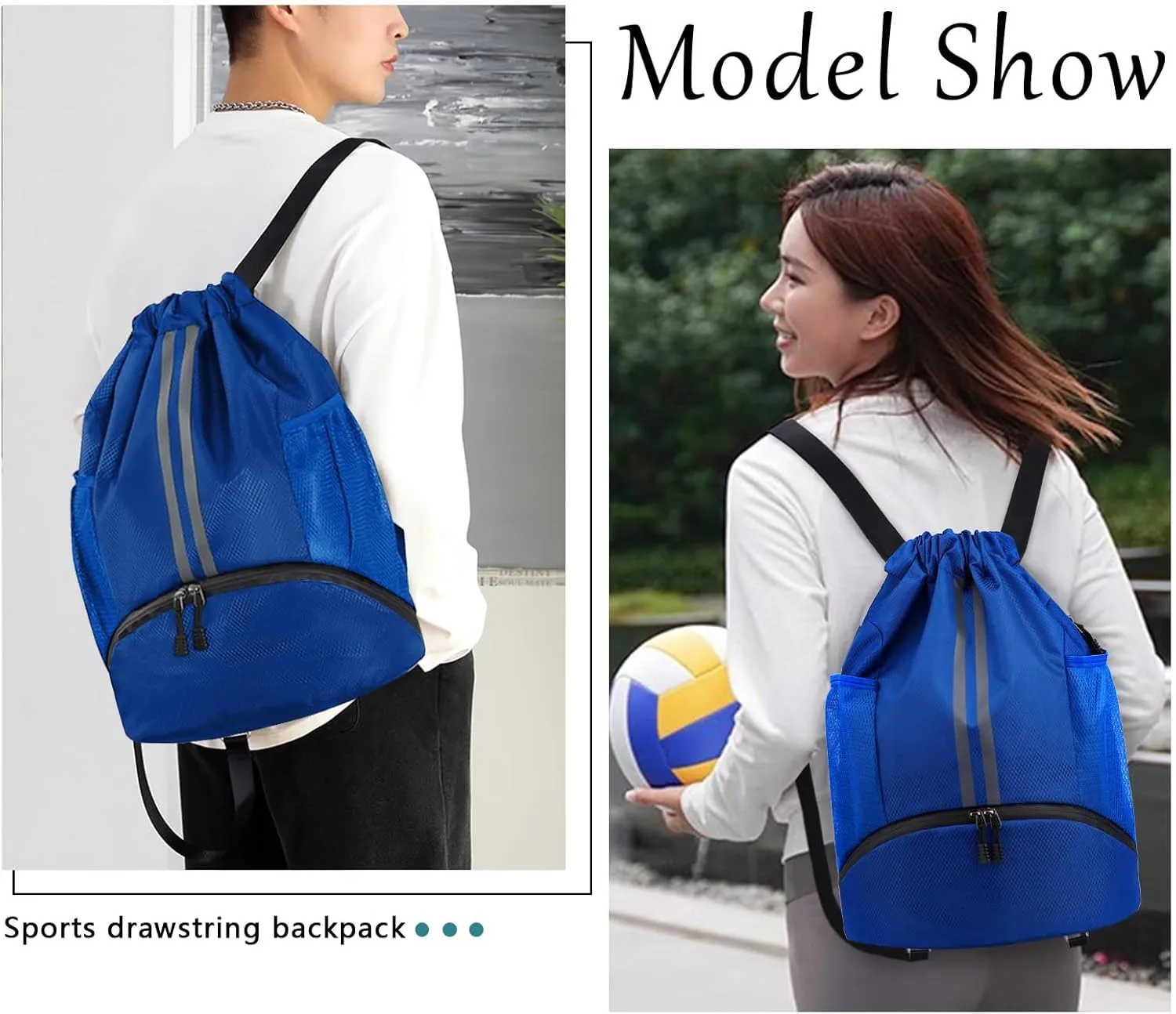 HUA ANGEL Waterproof Drawstring Backpack Lightweight Nylon Gym Bag with Shoe Compartment for Travel Swimming Sports Outdoor