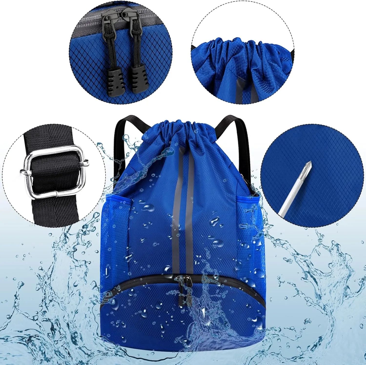 HUA ANGEL Waterproof Drawstring Backpack Lightweight Nylon Gym Bag with Shoe Compartment for Travel Swimming Sports Outdoor
