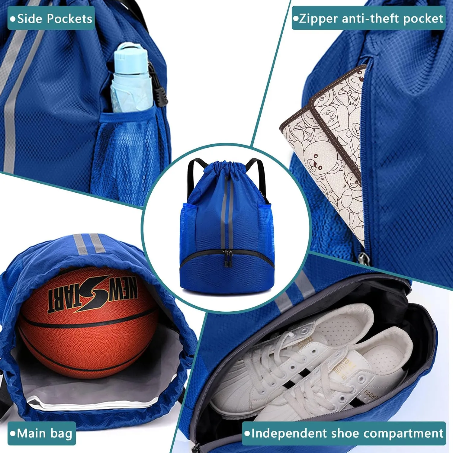 HUA ANGEL Waterproof Drawstring Backpack Lightweight Nylon Gym Bag with Shoe Compartment for Travel Swimming Sports Outdoor