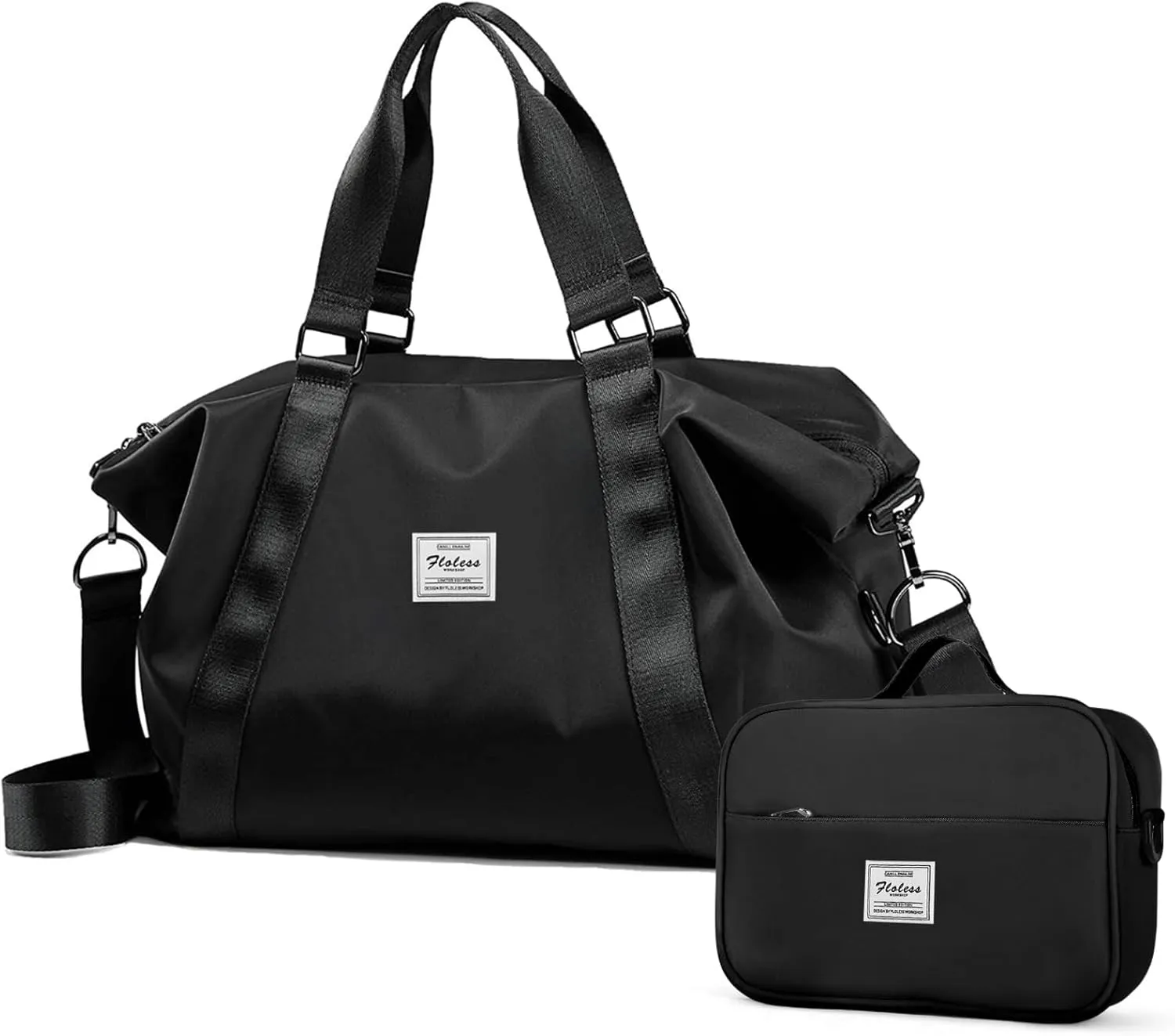 HYC00 Travel Duffel Bag,Sports Tote Gym/Shoulder Weekender Overnight Bag for Women with Wet Pocket & Laptop Pocket & Toiletry Bag,Black