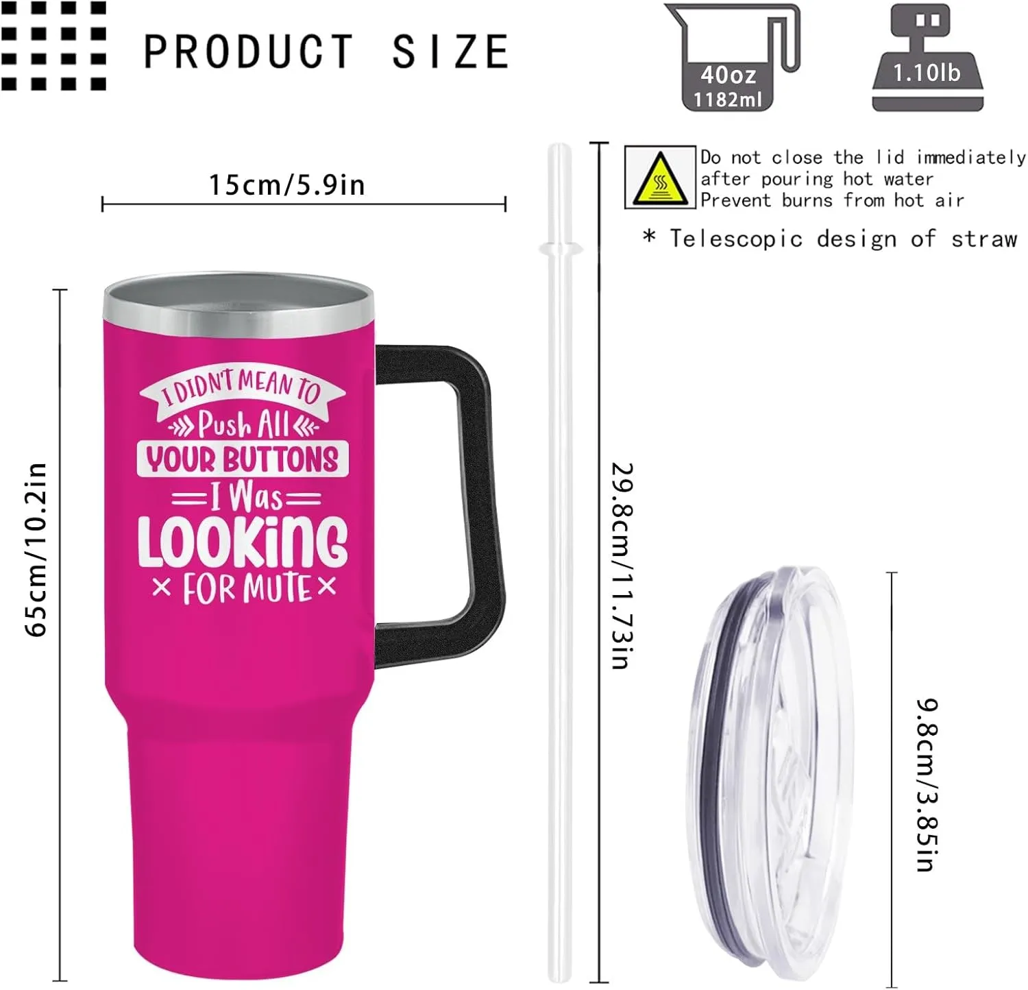 I Didn't Mean To Push All Your Buttons I Was Looking For Mute Tumbler 40oz Tumbler Insulated Stainless Tumbler with Lids and Straws for Older