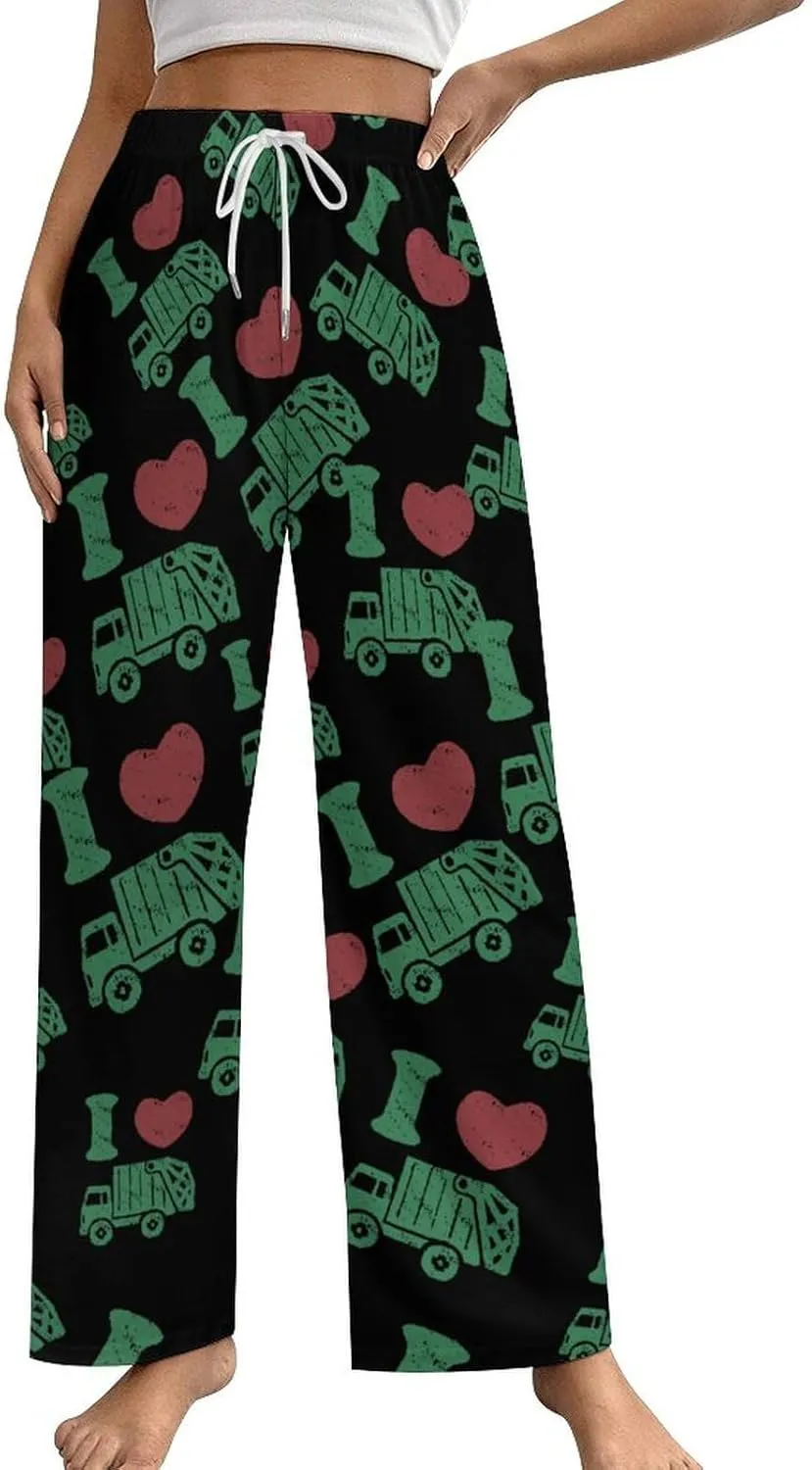 I Love Garbage Truck Women Pajama Pants Sleepwear Casual Lounge Bottoms