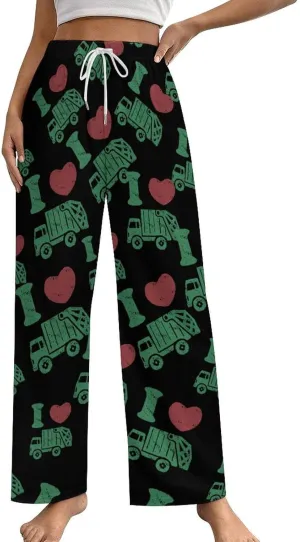 I Love Garbage Truck Women Pajama Pants Sleepwear Casual Lounge Bottoms