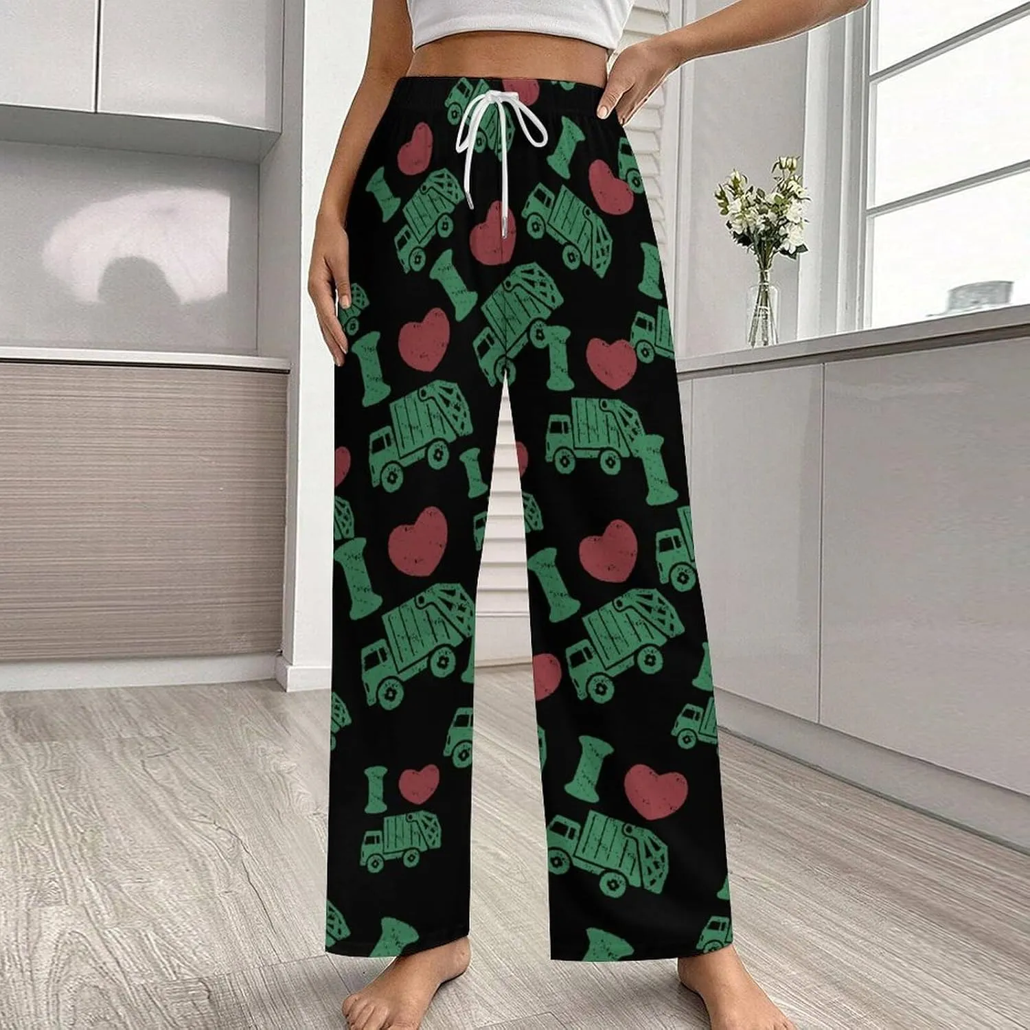 I Love Garbage Truck Women Pajama Pants Sleepwear Casual Lounge Bottoms