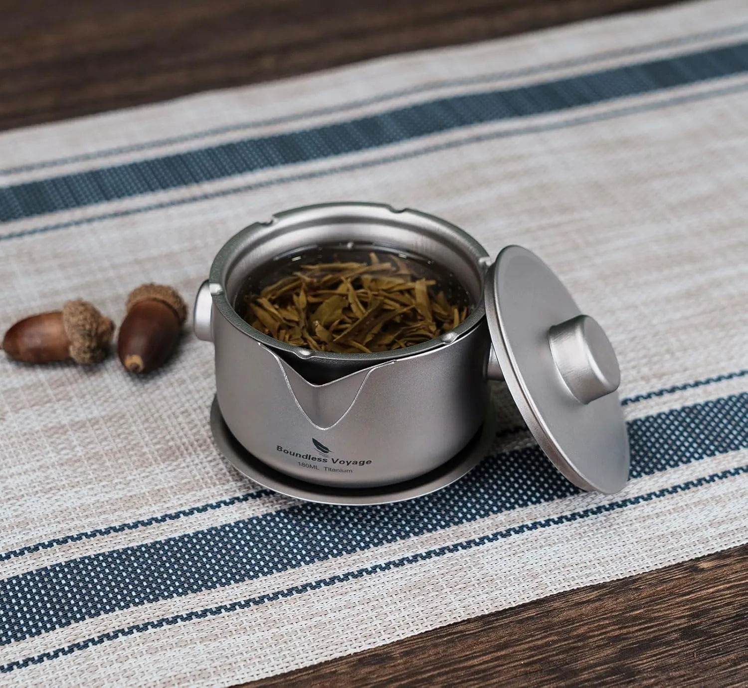 iBasingo 180ML Titanium Kung Fu Tea Bowl Teapot with Strainer Double-Layer Gaiwan Portable Dividing Cup for Outdoor Camping Travel Picnic Backpacking Home Office Ti3136D