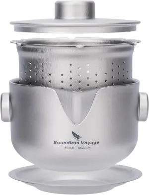 iBasingo 180ML Titanium Kung Fu Tea Bowl Teapot with Strainer Double-Layer Gaiwan Portable Dividing Cup for Outdoor Camping Travel Picnic Backpacking Home Office Ti3136D