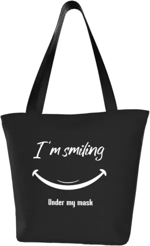 I'm Smiling Under This Mask Women'S Casual One Shoulder Carry Shopping Bag Large Capacity Working Storage Handbag