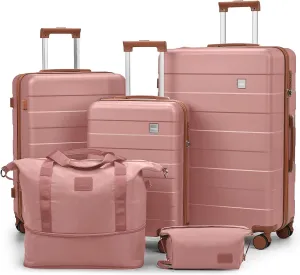 imiomo Hard Shell Luggage Sets 5 Piece for Women, Lightweight Hardside Rolling Suitcase Set with Spinner Wheels and TSA Lock, RoseGold