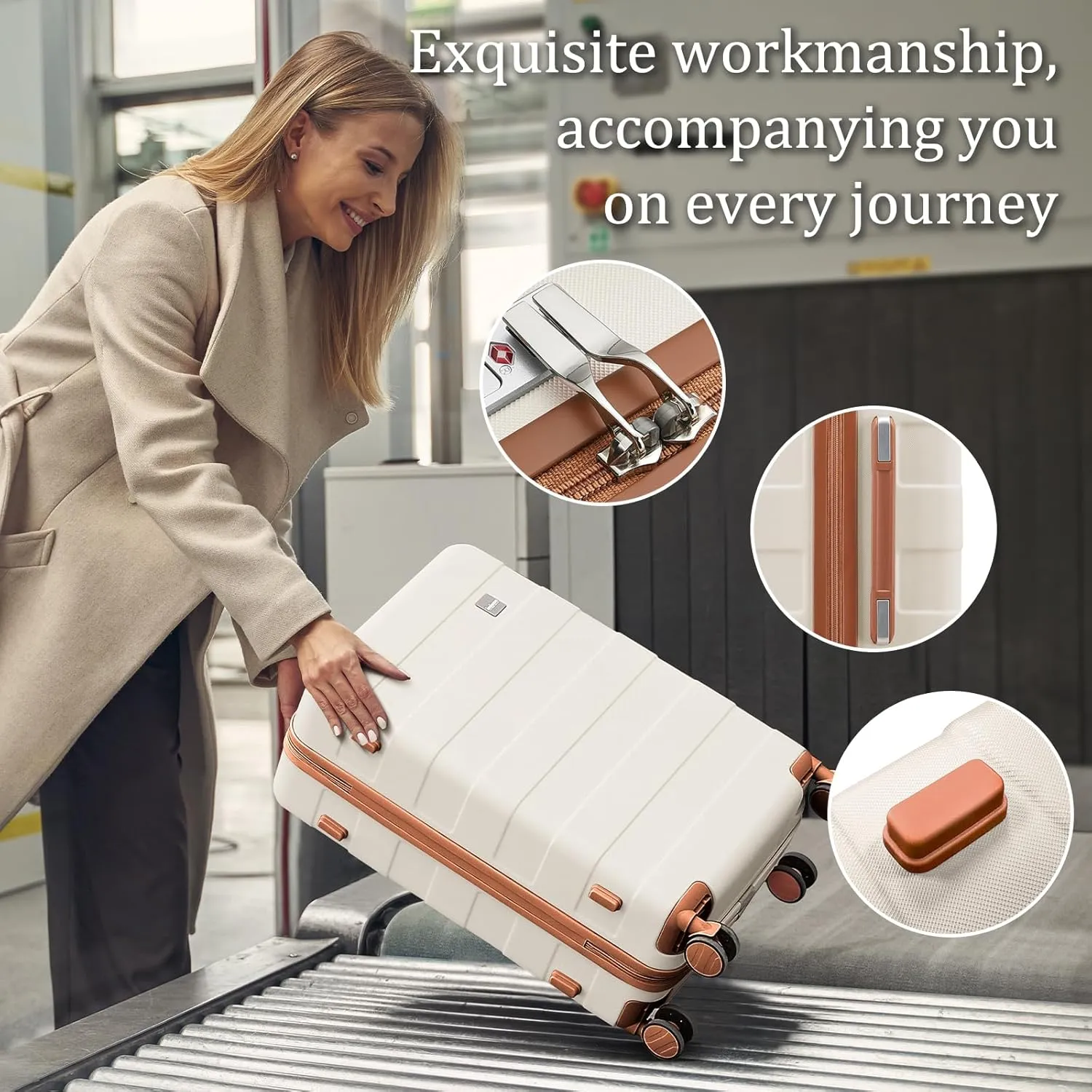 imiomo Hard Shell Luggage Sets 5 Piece for Women, Lightweight Hardside Rolling Suitcase Set with Spinner Wheels and TSA Lock, RoseGold