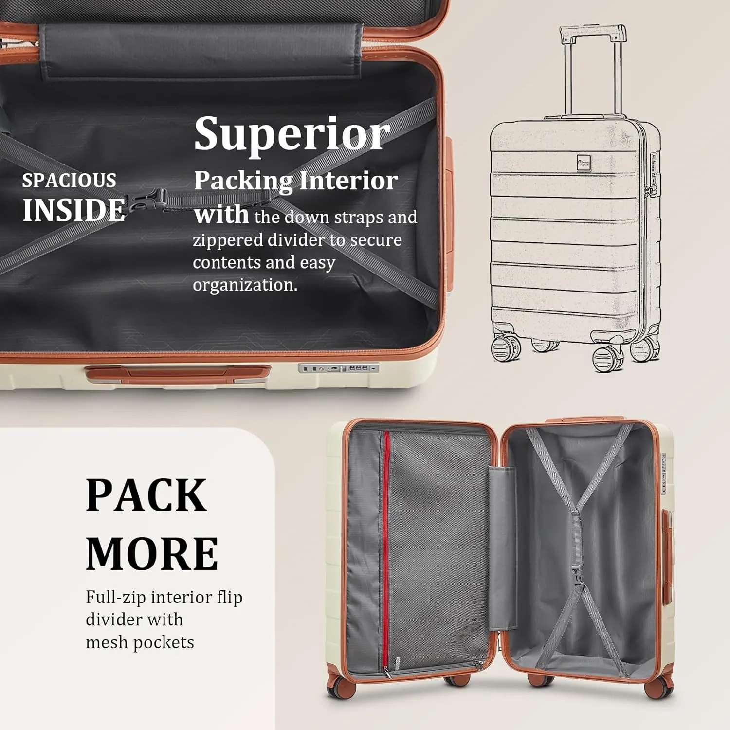 imiomo Hard Shell Luggage Sets 5 Piece for Women, Lightweight Hardside Rolling Suitcase Set with Spinner Wheels and TSA Lock, RoseGold