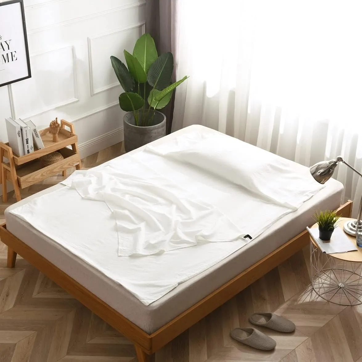 Inc. Travelux Hotel Camping Airbed Packable Travel Sheet Set with Carrying Bag White Solid Color Queen