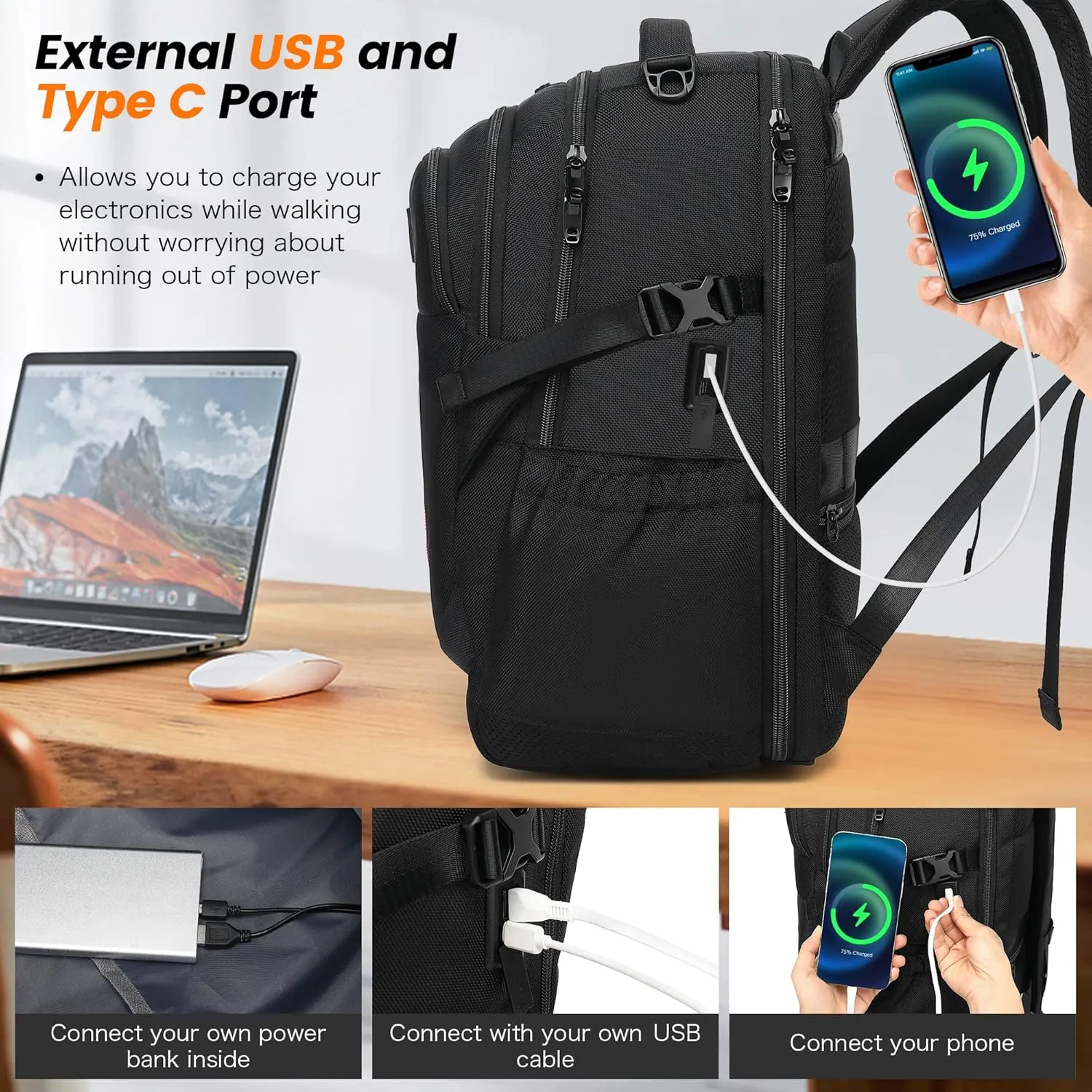 INSAVANT Laptop Backpack 15.6 Inch TSA Friendly Travel Backpacks Extra Large Durable College Travel Daypack Anti Theft with USB Charging Port Best Gift for Men Women (Black)