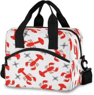 Insulated Cooler Lunch Bag Lunch Box for Office Work Picnic Hiking Beach Organizer Red Crayfish with Adjustable Shoulder Strap