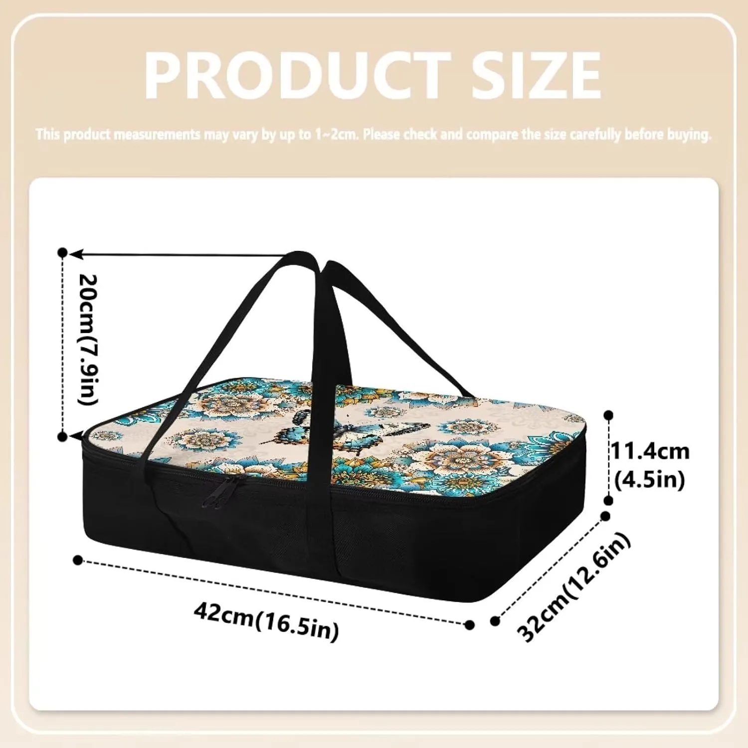 Insulated Food Carrier Thermal Lunch Bag for Hot or Cold Food Casserole Carrier for Travel Outdoor Dining Events Fits 9" x 13" Casserole Pans, Boho Butterfly Flower Pattern