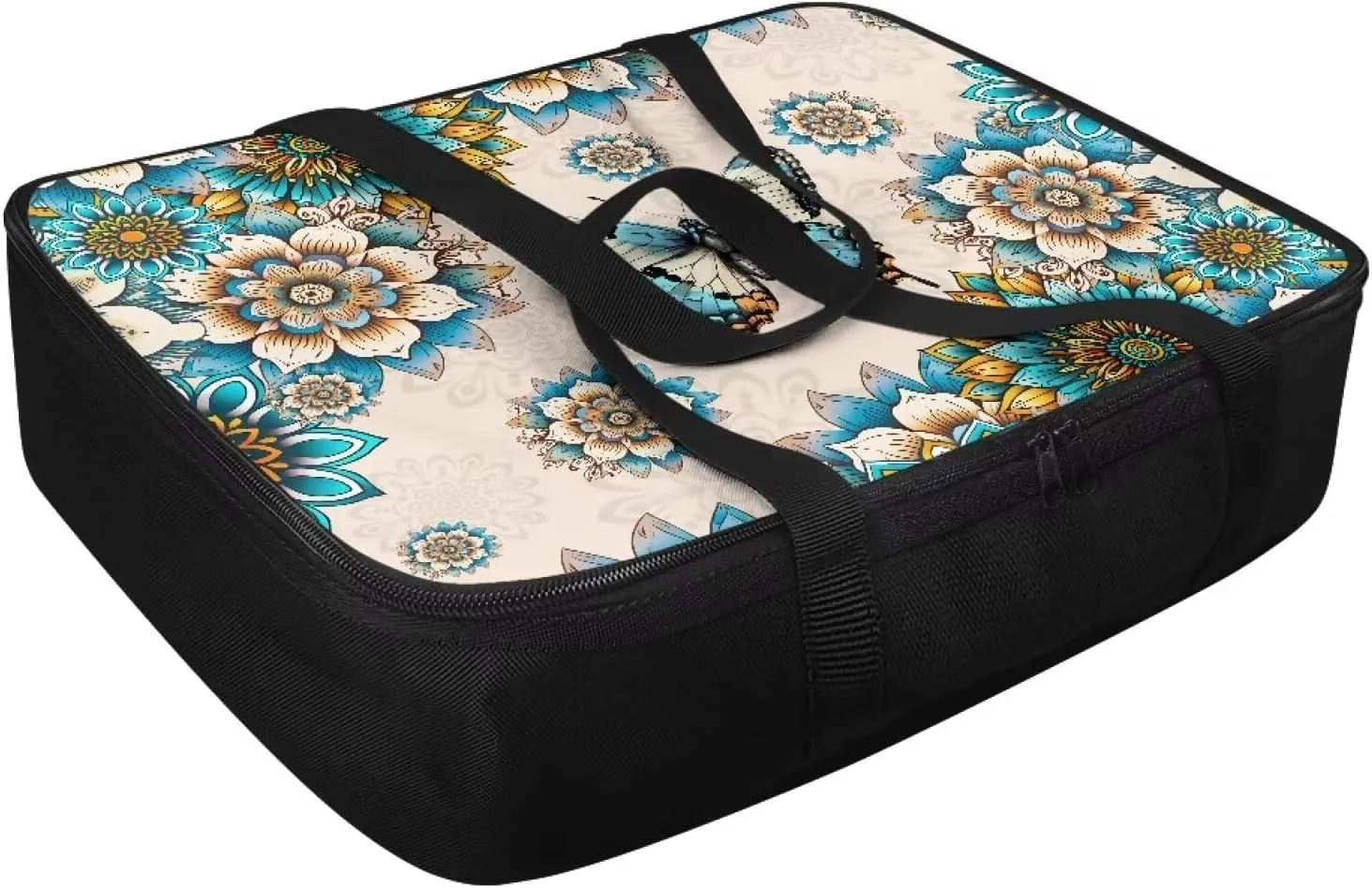 Insulated Food Carrier Thermal Lunch Bag for Hot or Cold Food Casserole Carrier for Travel Outdoor Dining Events Fits 9" x 13" Casserole Pans, Boho Butterfly Flower Pattern