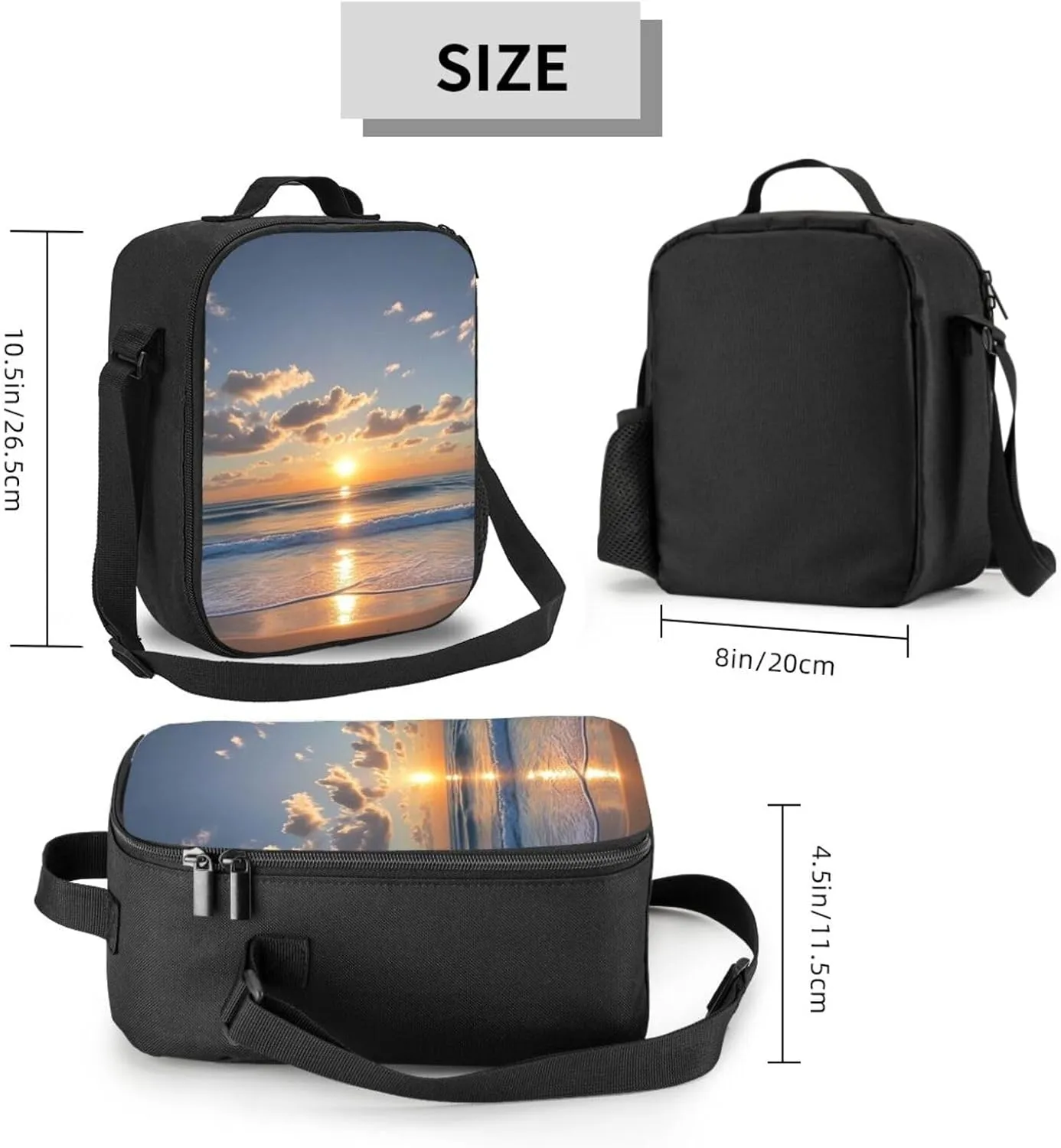 Insulated Lunch Bag Beach Sunrise Lunch Box for Women Men Reusable Lunch Tote Bag for Work Picnic Travel