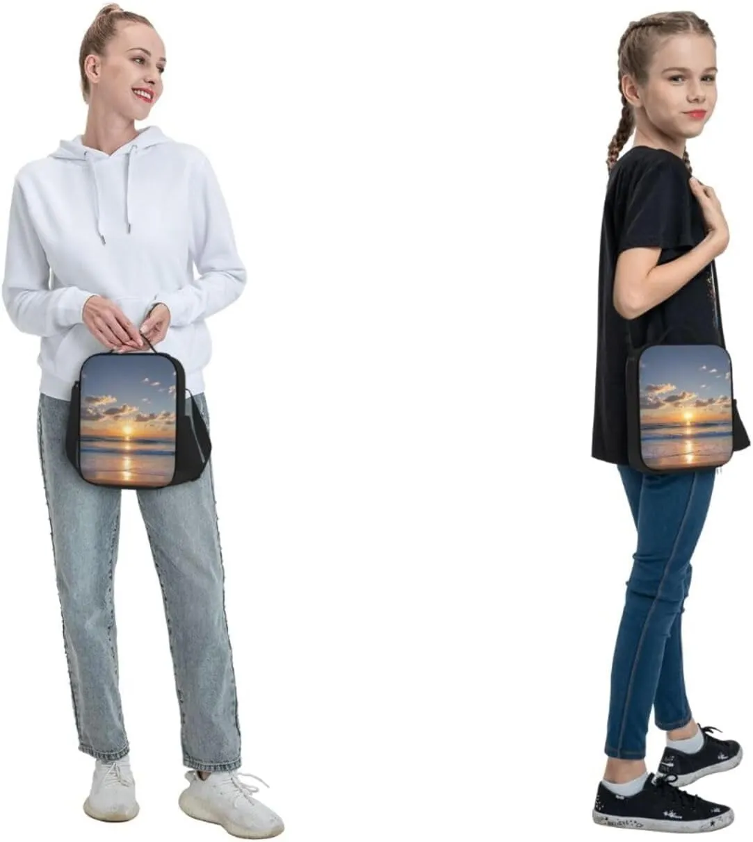 Insulated Lunch Bag Beach Sunrise Lunch Box for Women Men Reusable Lunch Tote Bag for Work Picnic Travel