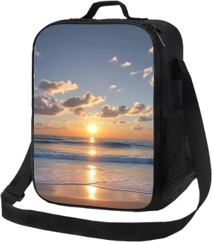 Insulated Lunch Bag Beach Sunrise Lunch Box for Women Men Reusable Lunch Tote Bag for Work Picnic Travel