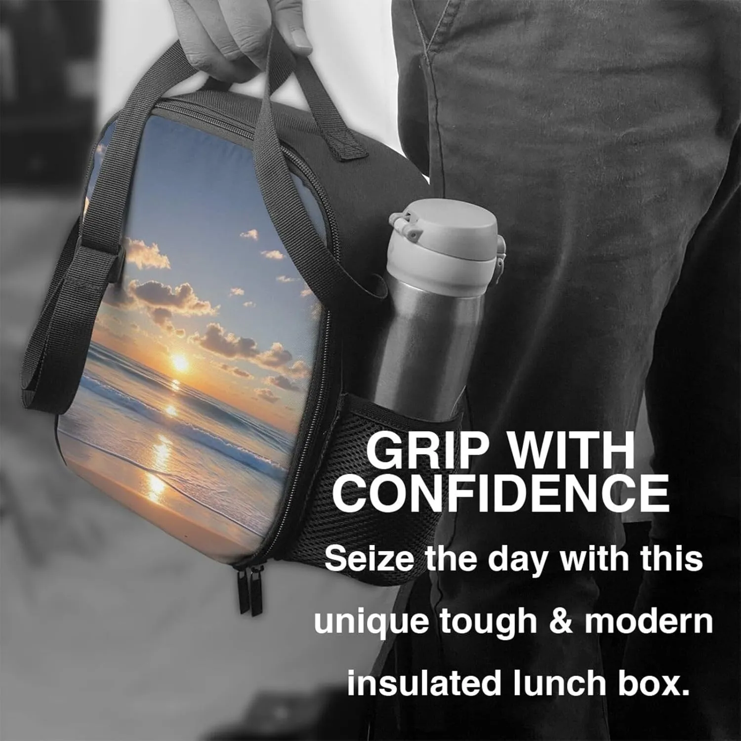 Insulated Lunch Bag Beach Sunrise Lunch Box for Women Men Reusable Lunch Tote Bag for Work Picnic Travel
