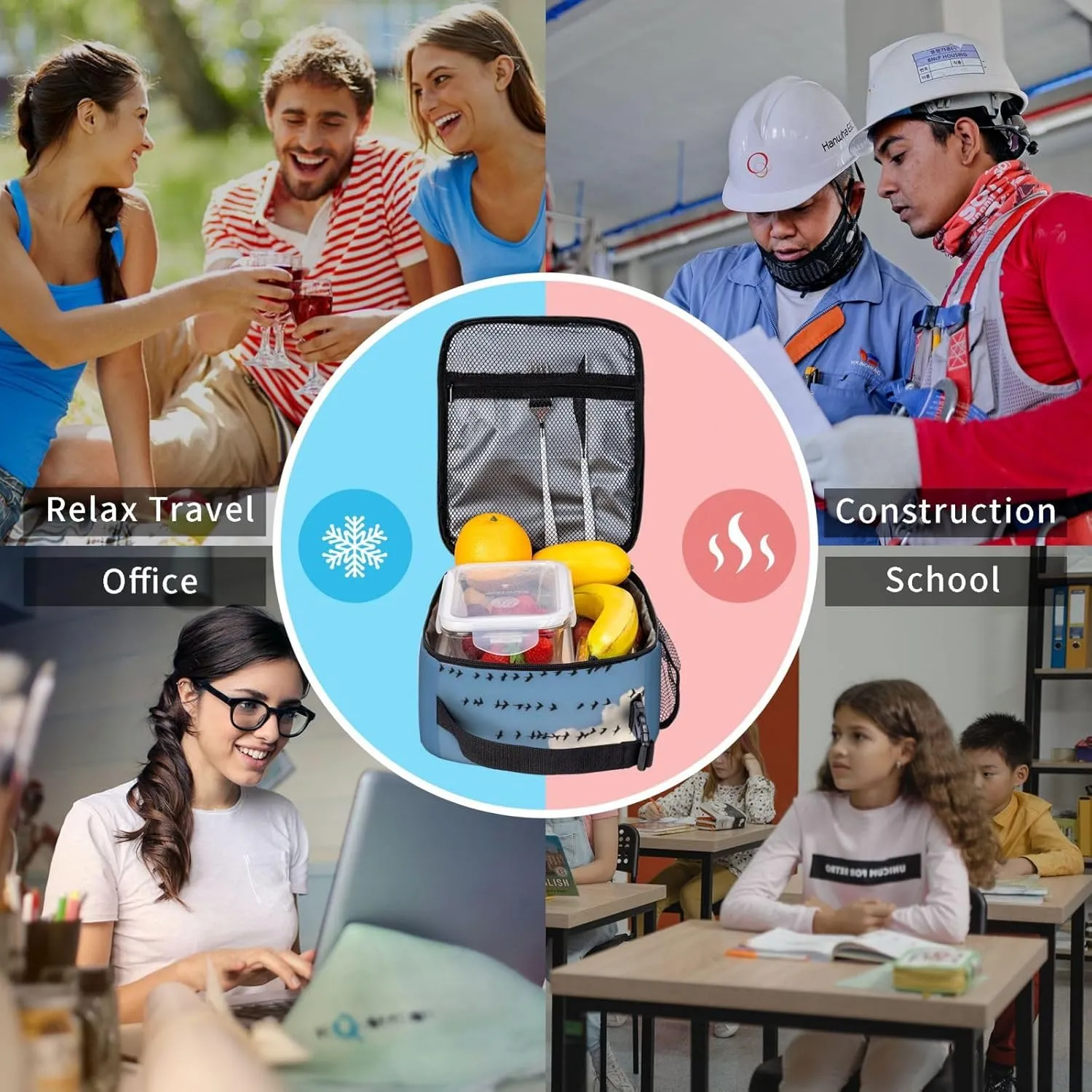 Insulated Lunch Bag for Women Men Bird migration Lunch Box Reusable Lunch Tote Bag for Work Picnic Travel