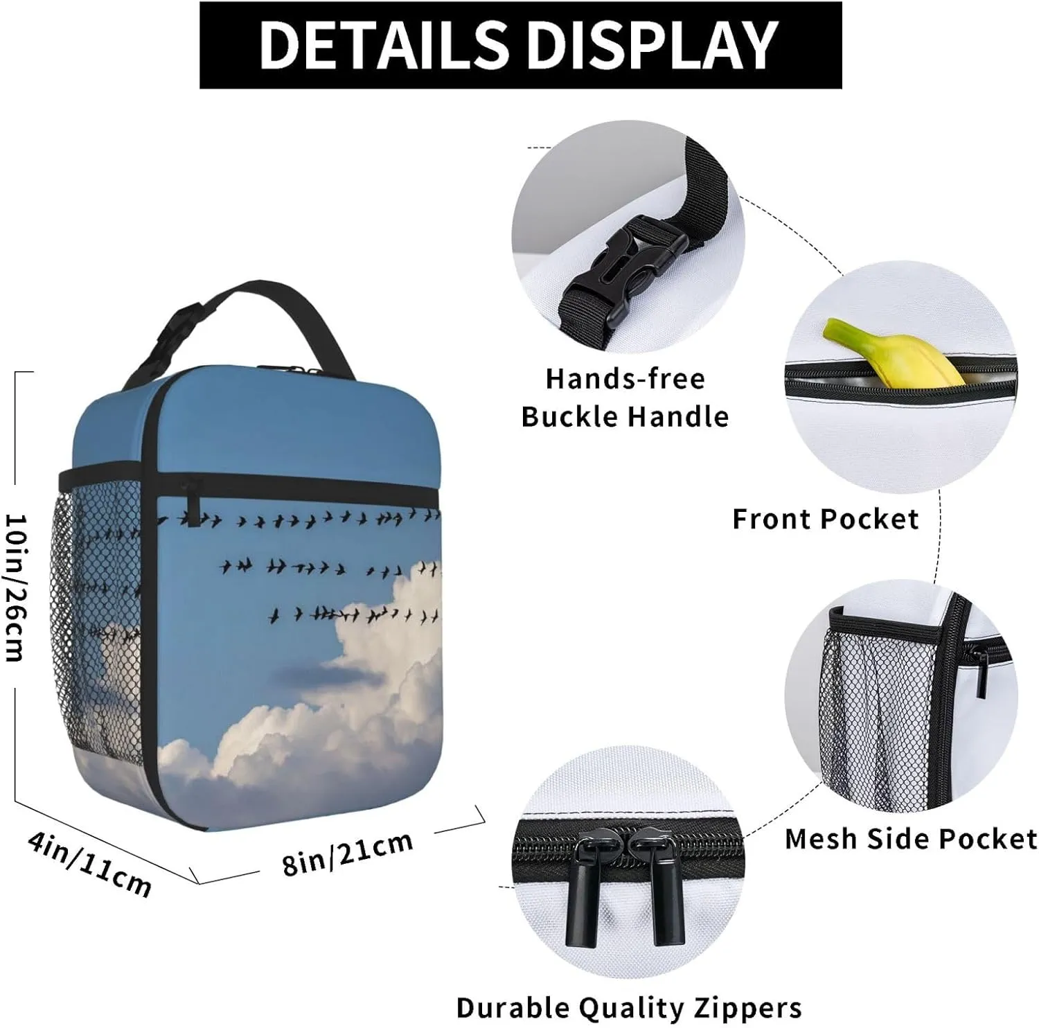 Insulated Lunch Bag for Women Men Bird migration Lunch Box Reusable Lunch Tote Bag for Work Picnic Travel