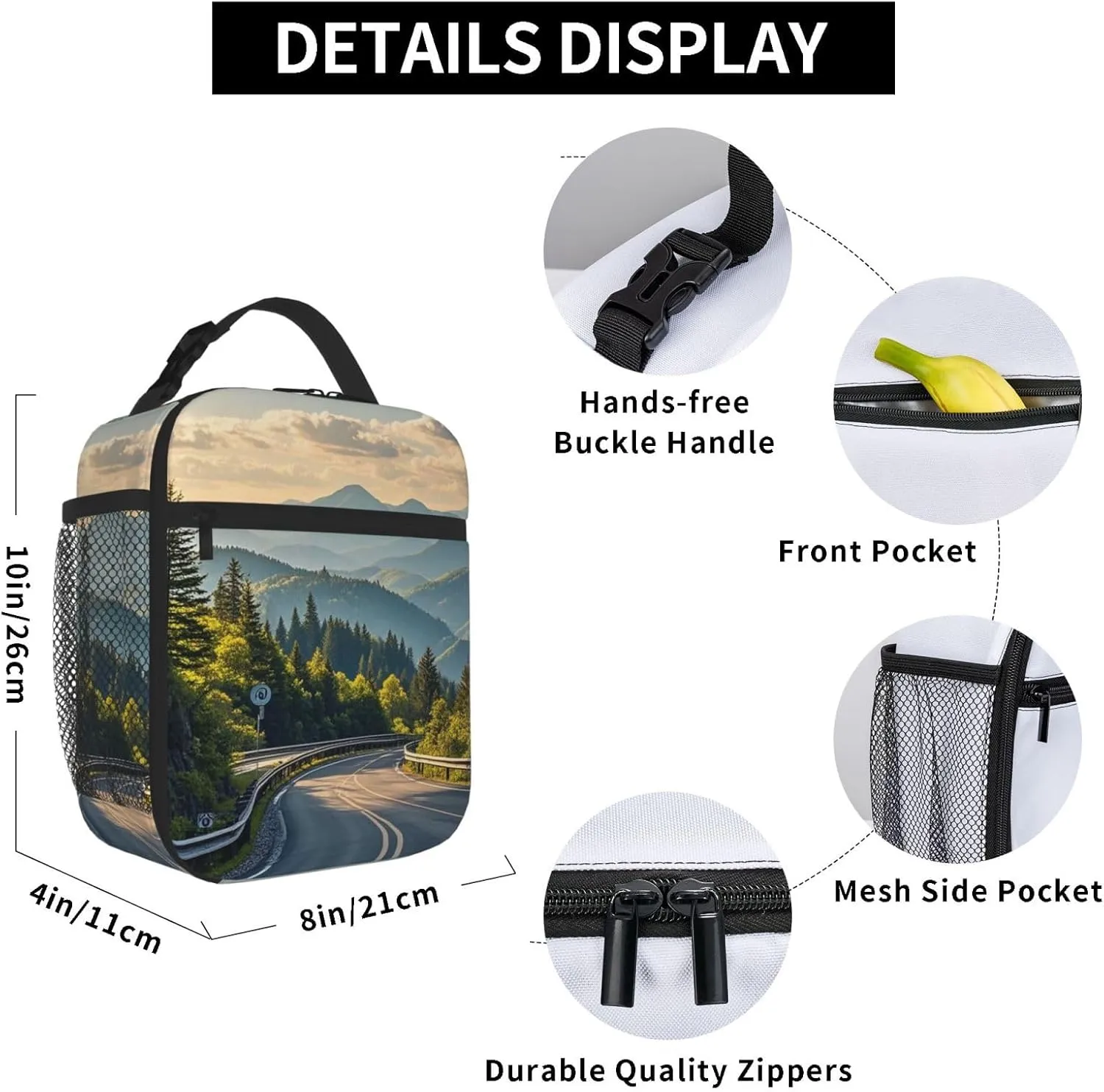 Insulated Lunch Bag for Women Men Blue Ridge Parkway Mountains Lunch Box Reusable Lunch Tote Bag for Work Picnic Travel
