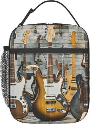 Insulated Lunch Bag for Women Men Portable Reusable Lunch Box Guitar Bass Music Musical Instrument Lunch Tote Bag for Work Picnic Travel