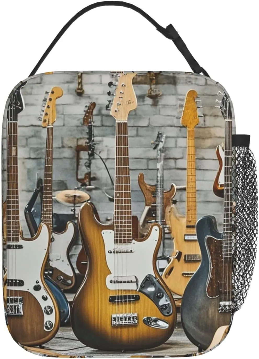 Insulated Lunch Bag for Women Men Portable Reusable Lunch Box Guitar Bass Music Musical Instrument Lunch Tote Bag for Work Picnic Travel