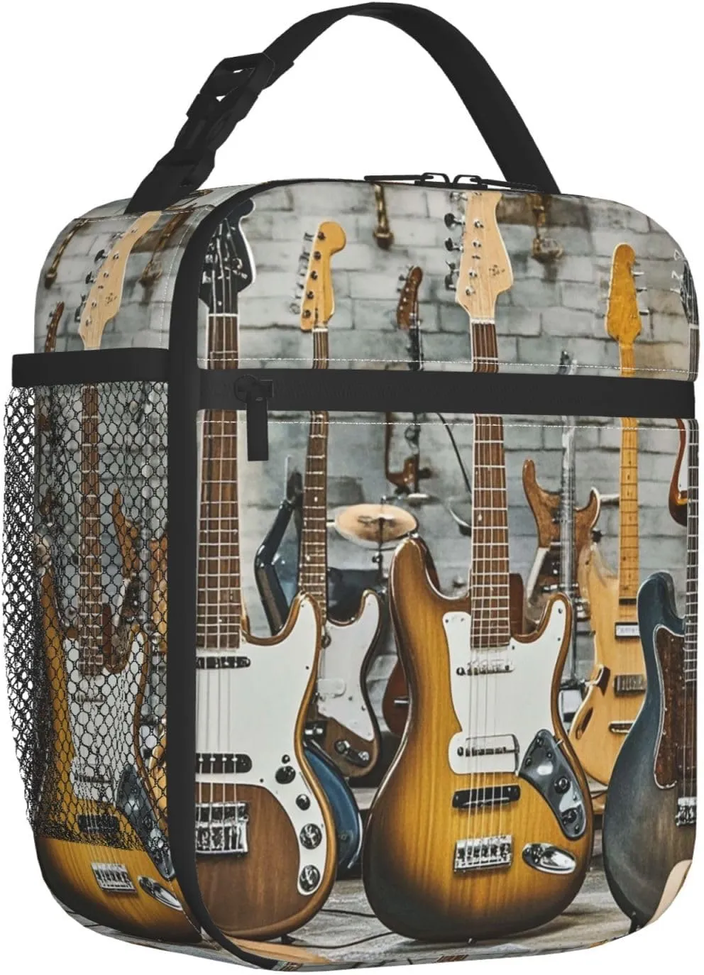 Insulated Lunch Bag for Women Men Portable Reusable Lunch Box Guitar Bass Music Musical Instrument Lunch Tote Bag for Work Picnic Travel