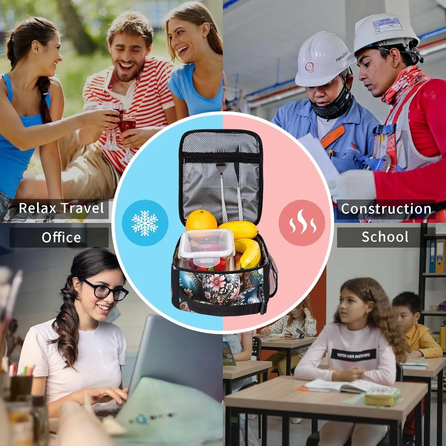 Insulated Lunch Bag for Women Men Portable Reusable Lunch Box Surrounded by Easter Eggs Lunch Tote Bag for Work Picnic Travel