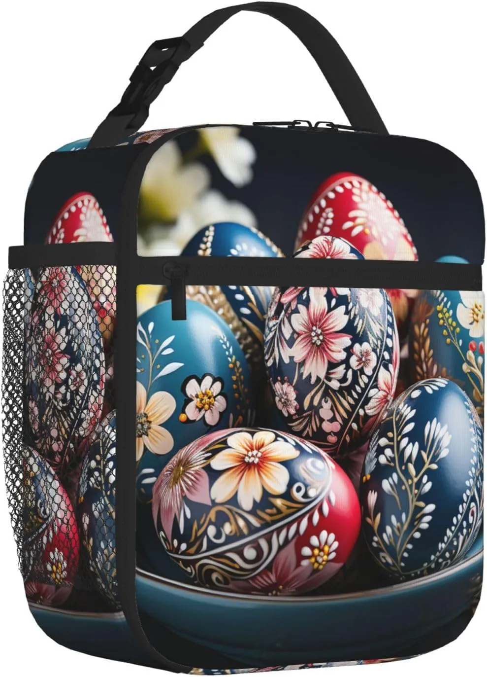 Insulated Lunch Bag for Women Men Portable Reusable Lunch Box Surrounded by Easter Eggs Lunch Tote Bag for Work Picnic Travel