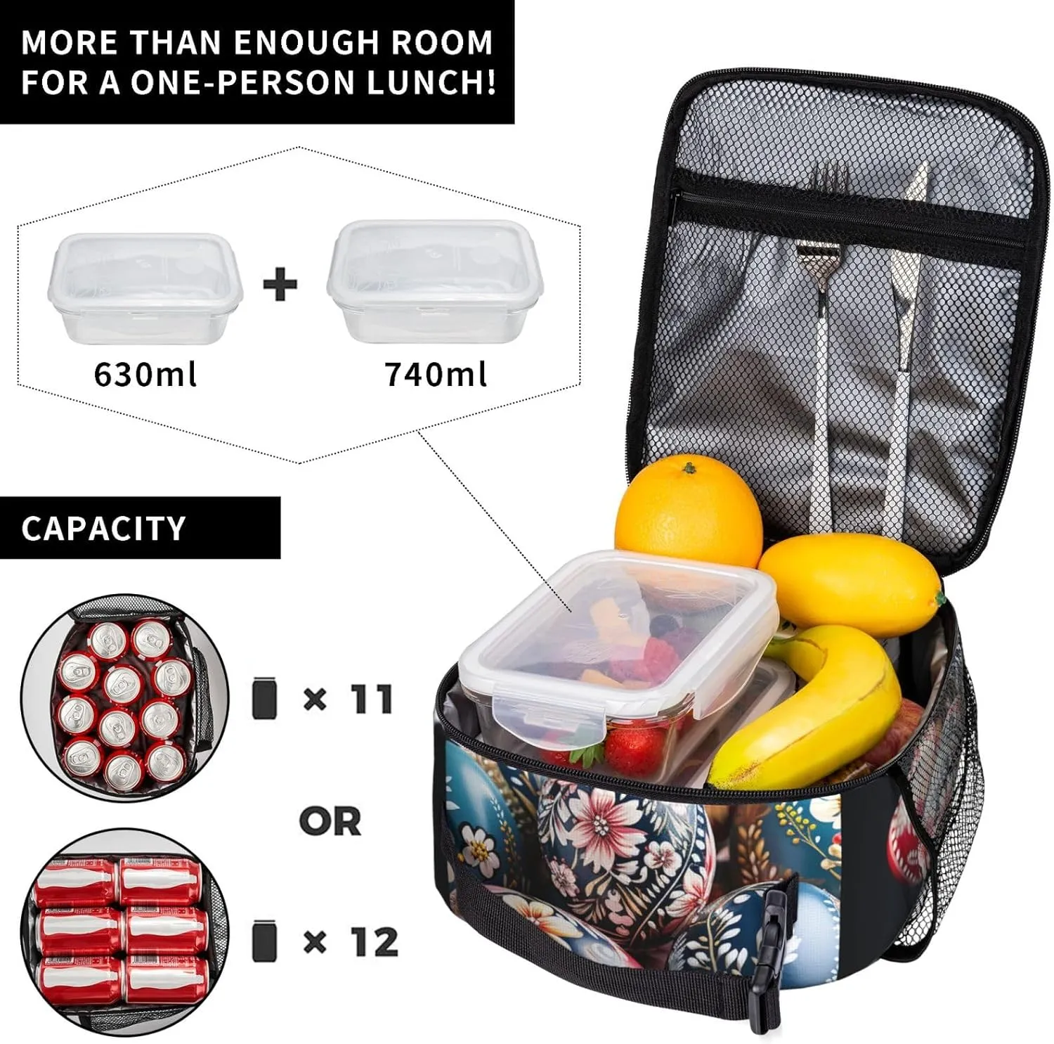 Insulated Lunch Bag for Women Men Portable Reusable Lunch Box Surrounded by Easter Eggs Lunch Tote Bag for Work Picnic Travel