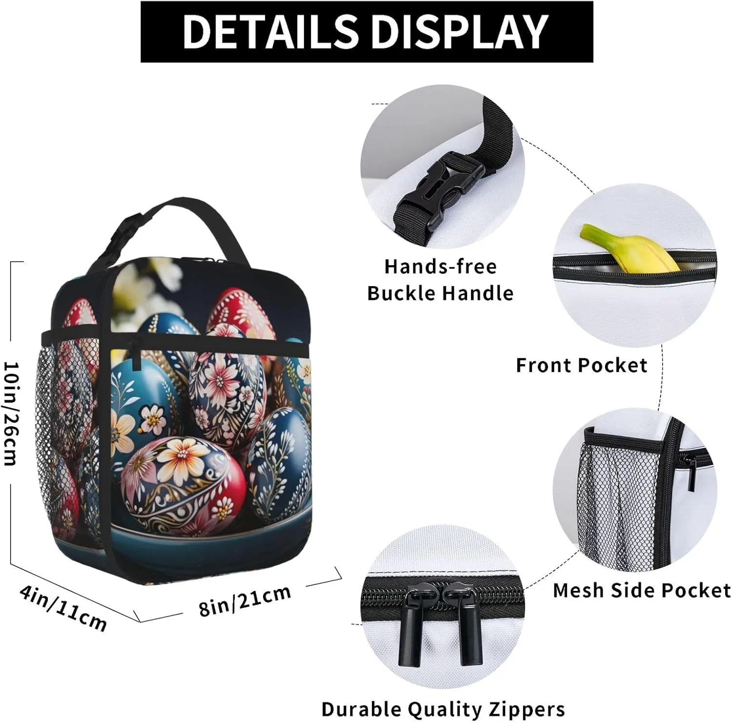 Insulated Lunch Bag for Women Men Portable Reusable Lunch Box Surrounded by Easter Eggs Lunch Tote Bag for Work Picnic Travel