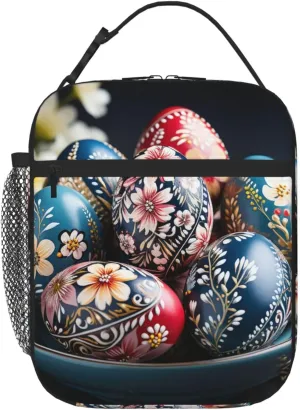 Insulated Lunch Bag for Women Men Portable Reusable Lunch Box Surrounded by Easter Eggs Lunch Tote Bag for Work Picnic Travel