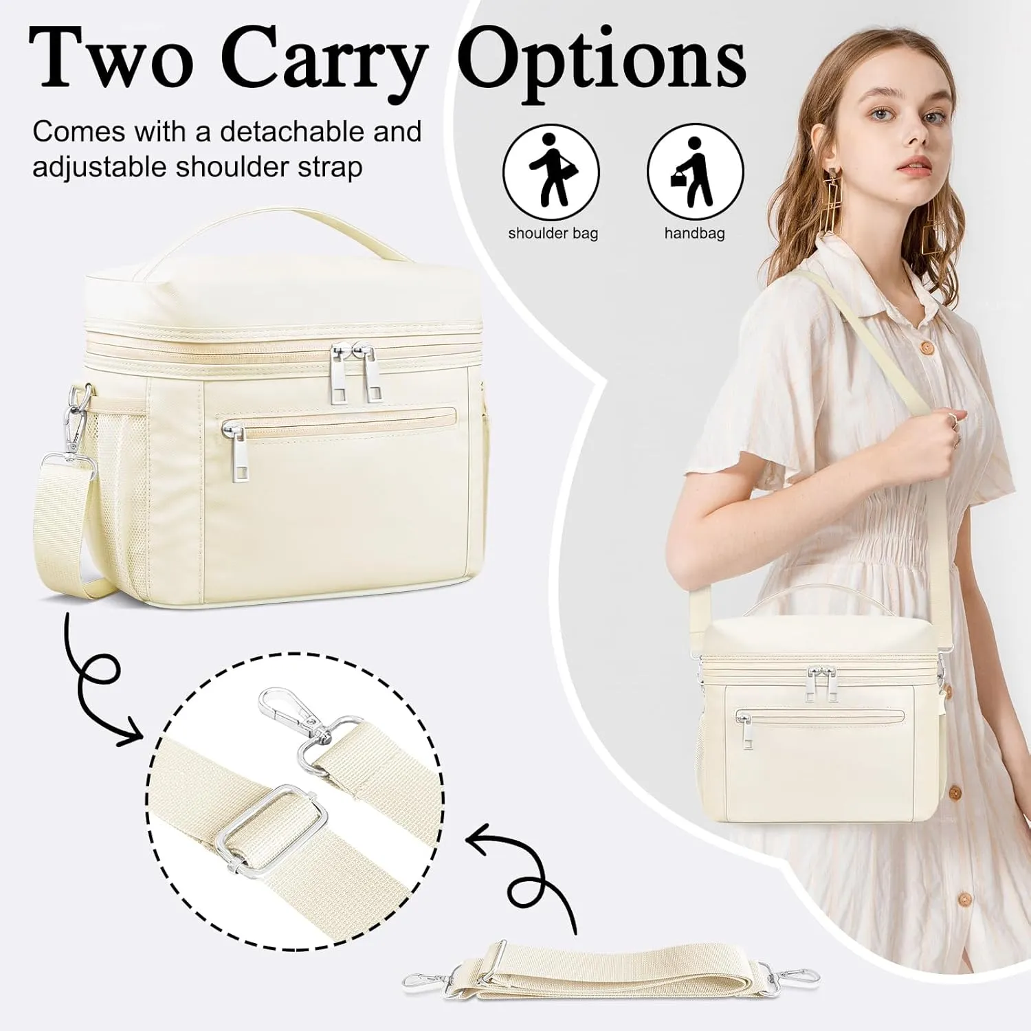 Insulated Lunch Bag for Women Men,Reusable Lunch Box Leak-Proof Cooler Tote Bag Water-Resistant LunchBags for Adults Work, Picnic, Travel(Cream,Beige)