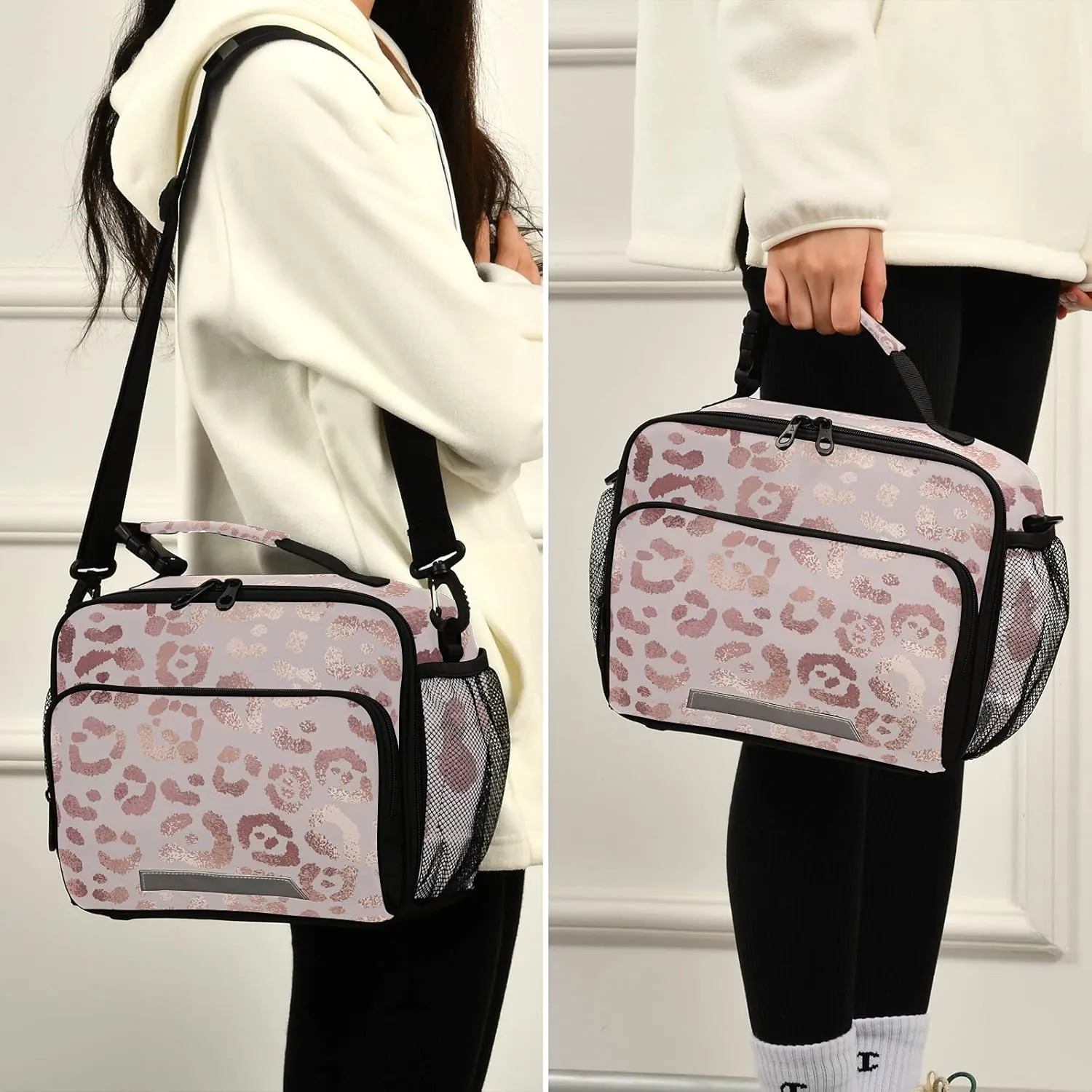 Insulated Lunch Bag for Women/Men Rose Gold Leopard Reusable Lunch Box for Office Work School Picnic Beach - Leakproof Cooler Tote Bag Freezable Lunch Bag