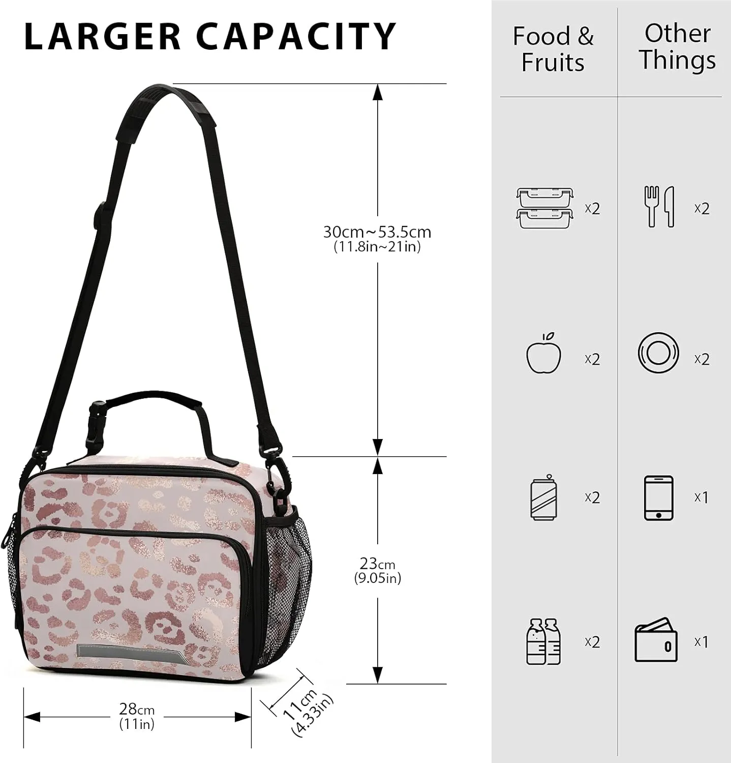 Insulated Lunch Bag for Women/Men Rose Gold Leopard Reusable Lunch Box for Office Work School Picnic Beach - Leakproof Cooler Tote Bag Freezable Lunch Bag