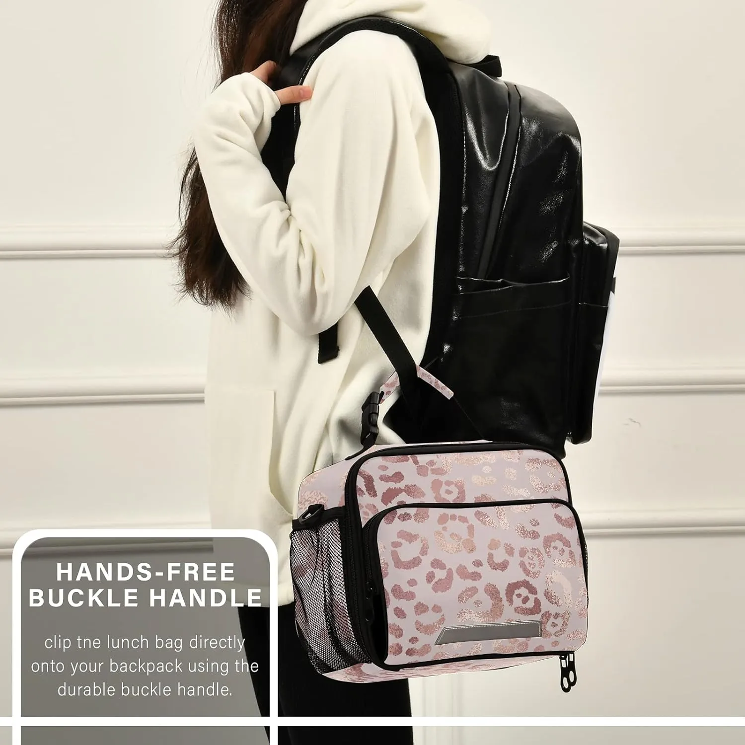 Insulated Lunch Bag for Women/Men Rose Gold Leopard Reusable Lunch Box for Office Work School Picnic Beach - Leakproof Cooler Tote Bag Freezable Lunch Bag