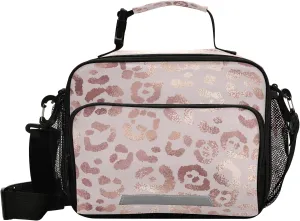 Insulated Lunch Bag for Women/Men Rose Gold Leopard Reusable Lunch Box for Office Work School Picnic Beach - Leakproof Cooler Tote Bag Freezable Lunch Bag