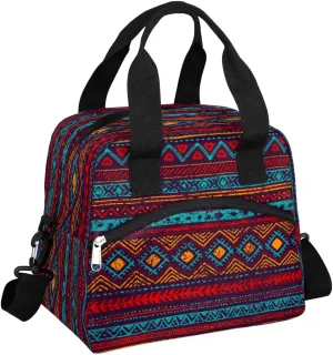 Insulated Lunch Bag Vintage Bohemian Pattern Lunch Box for Women Men Reusable Lunch Tote Bag with Adjustable Shoulder Belt Portable Lunchbox Cooler Bag Organizer for Office Work Picnic