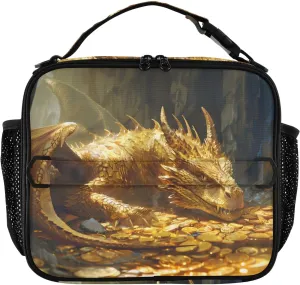 Insulated Lunch Box Greedy Golden Dragon Lying on Coins Reusable Lunch Bag for Office Work Picnic