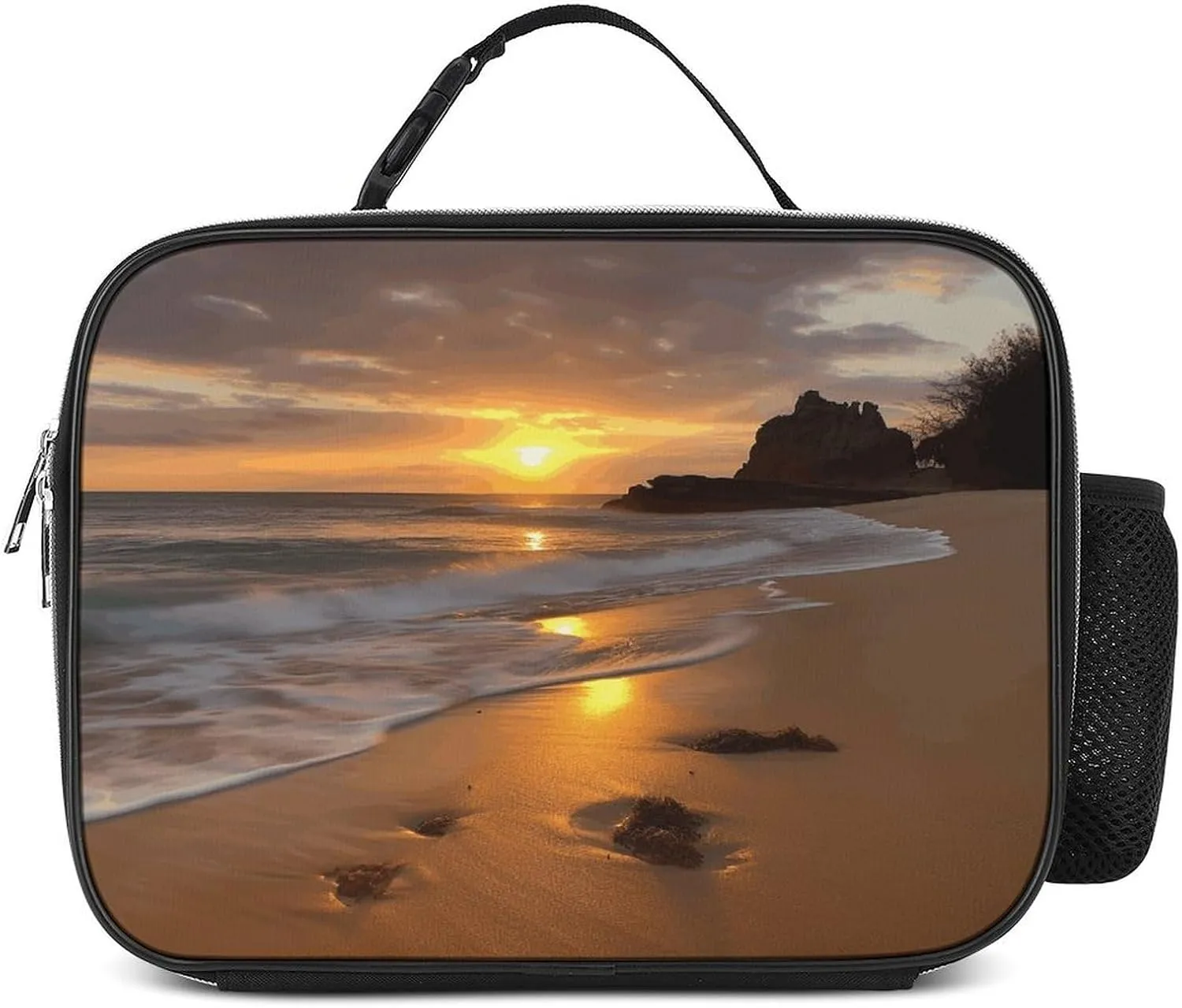 Insulated Lunch Box Tote Bag Sunrise Beach Print Personalized Insulated Lunch Bags Thermal Meal Pack with Detachable Handle