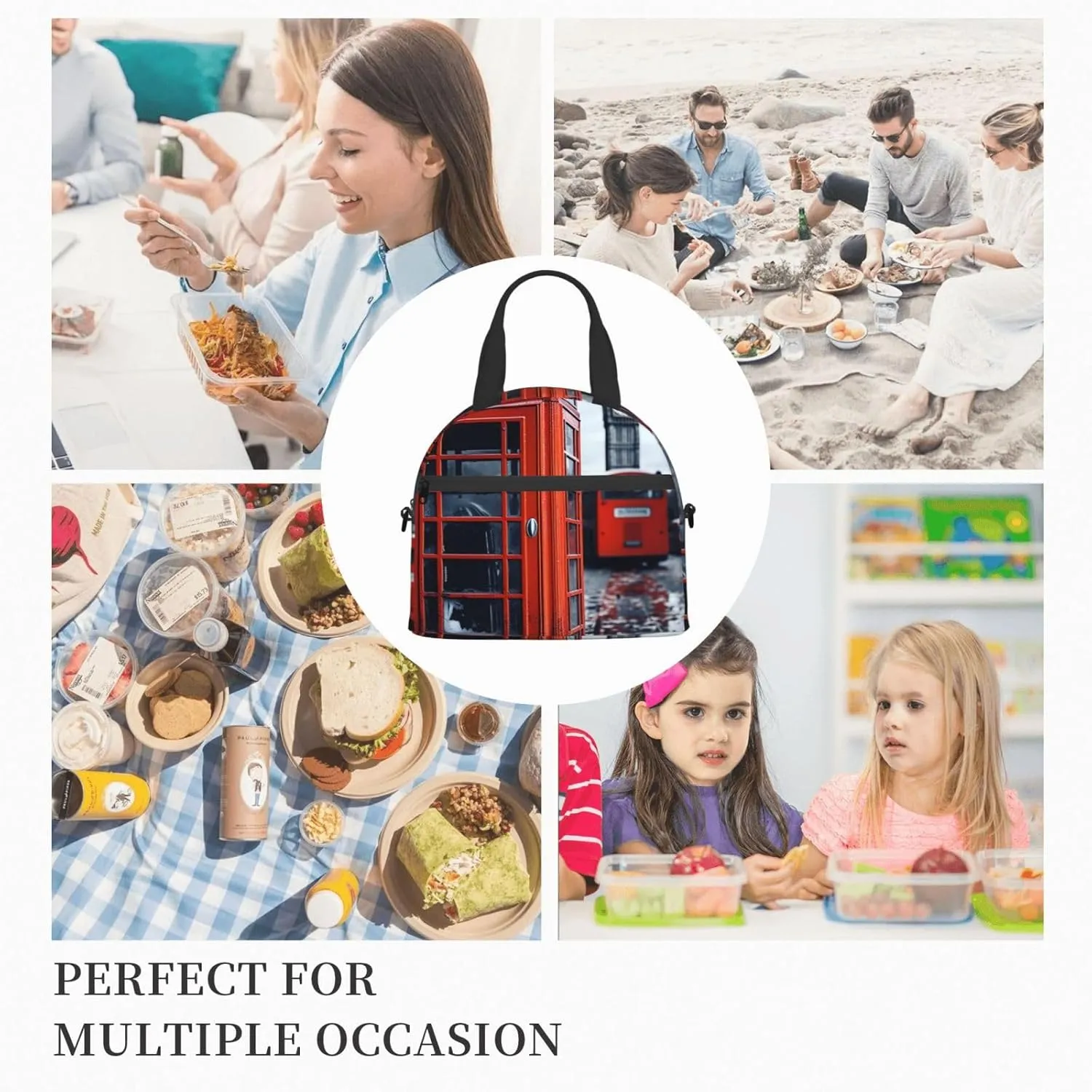 Insulated Lunchbox Reusable Cooler Bag England UK Retro London Telephone Lunch Bag Portable Lunch Tote Bag for Work Picnic