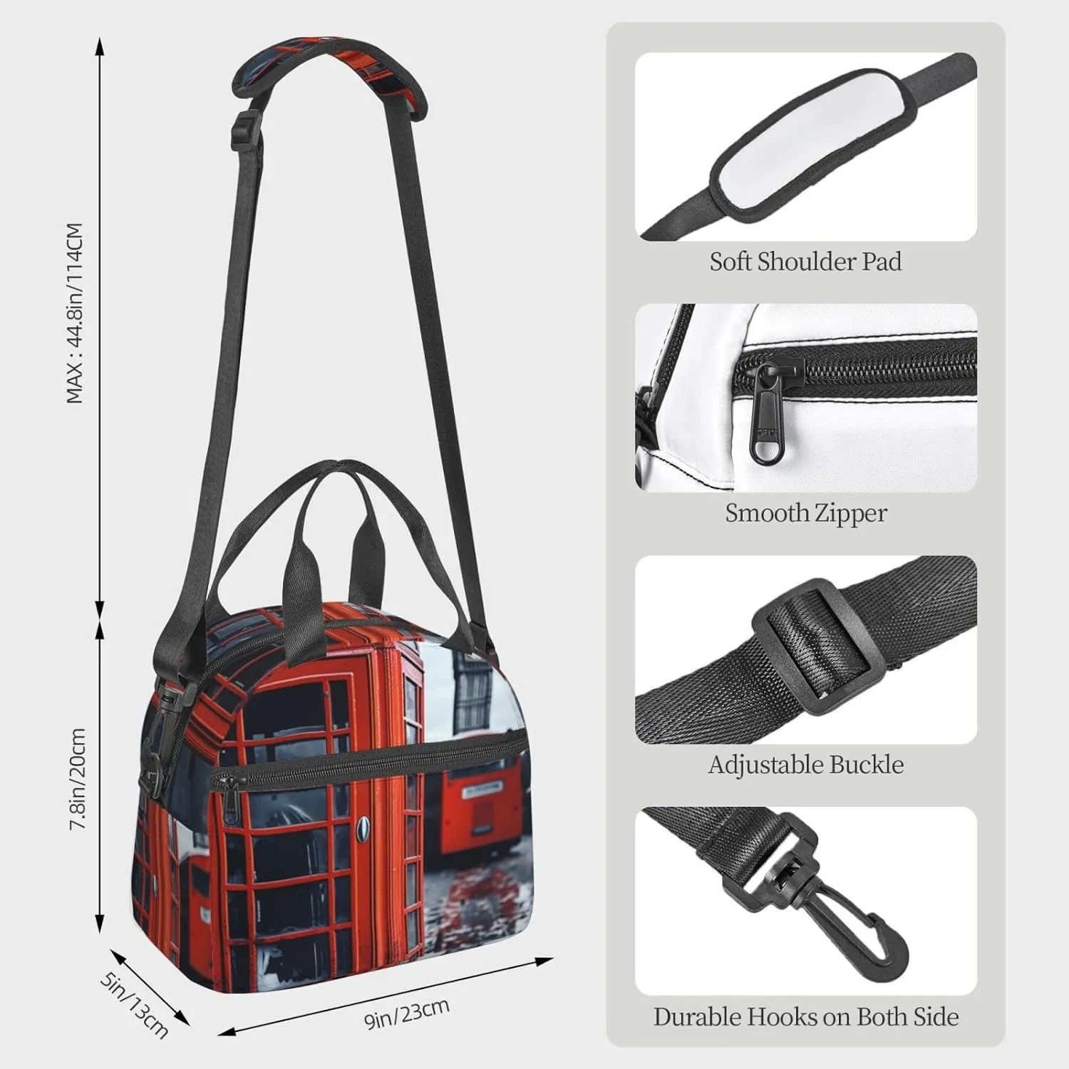 Insulated Lunchbox Reusable Cooler Bag England UK Retro London Telephone Lunch Bag Portable Lunch Tote Bag for Work Picnic