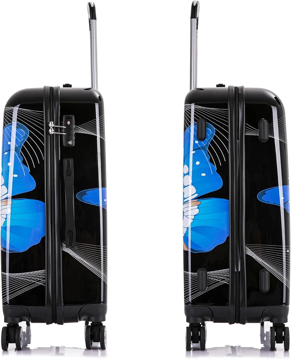 InUSA Black Butterfly Print Luggage with Spinner Wheels | Durable Lightweight Hardside Suitcase | Travel Bag with Handle and Trolley | 24-Inch Medium Checked luggage