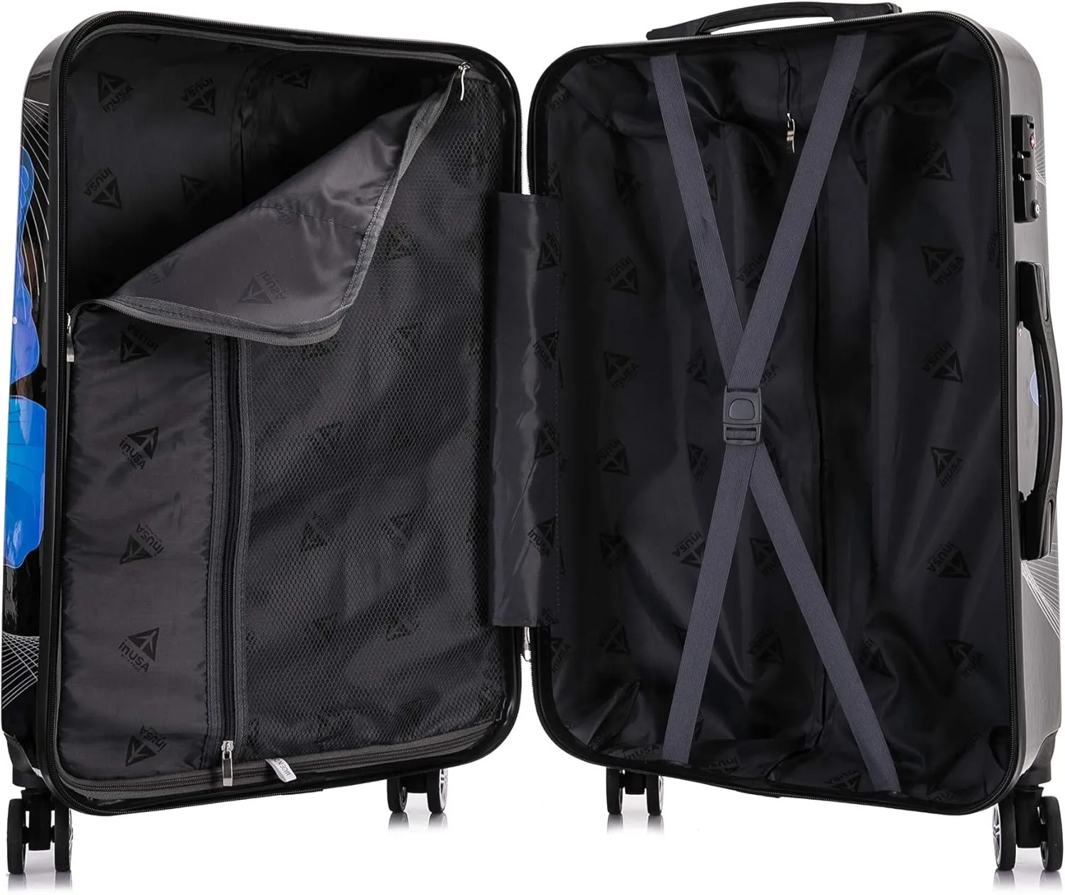 InUSA Black Butterfly Print Luggage with Spinner Wheels | Durable Lightweight Hardside Suitcase | Travel Bag with Handle and Trolley | 24-Inch Medium Checked luggage
