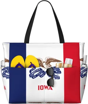 Iowa state flag Print 28L Beach Tote Bag, Water-resistant Travel Tote, Lightweight Gym & Camping Carryall