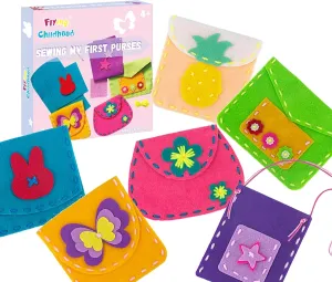 IROLEHOME 6 Pcs Soft Felt Sewing Kit for Kids Ages 4-8, Purses DIY Arts & Craft Kit for Beginners, Sew Your Own Handbag Projects Gifts for Girls Boys