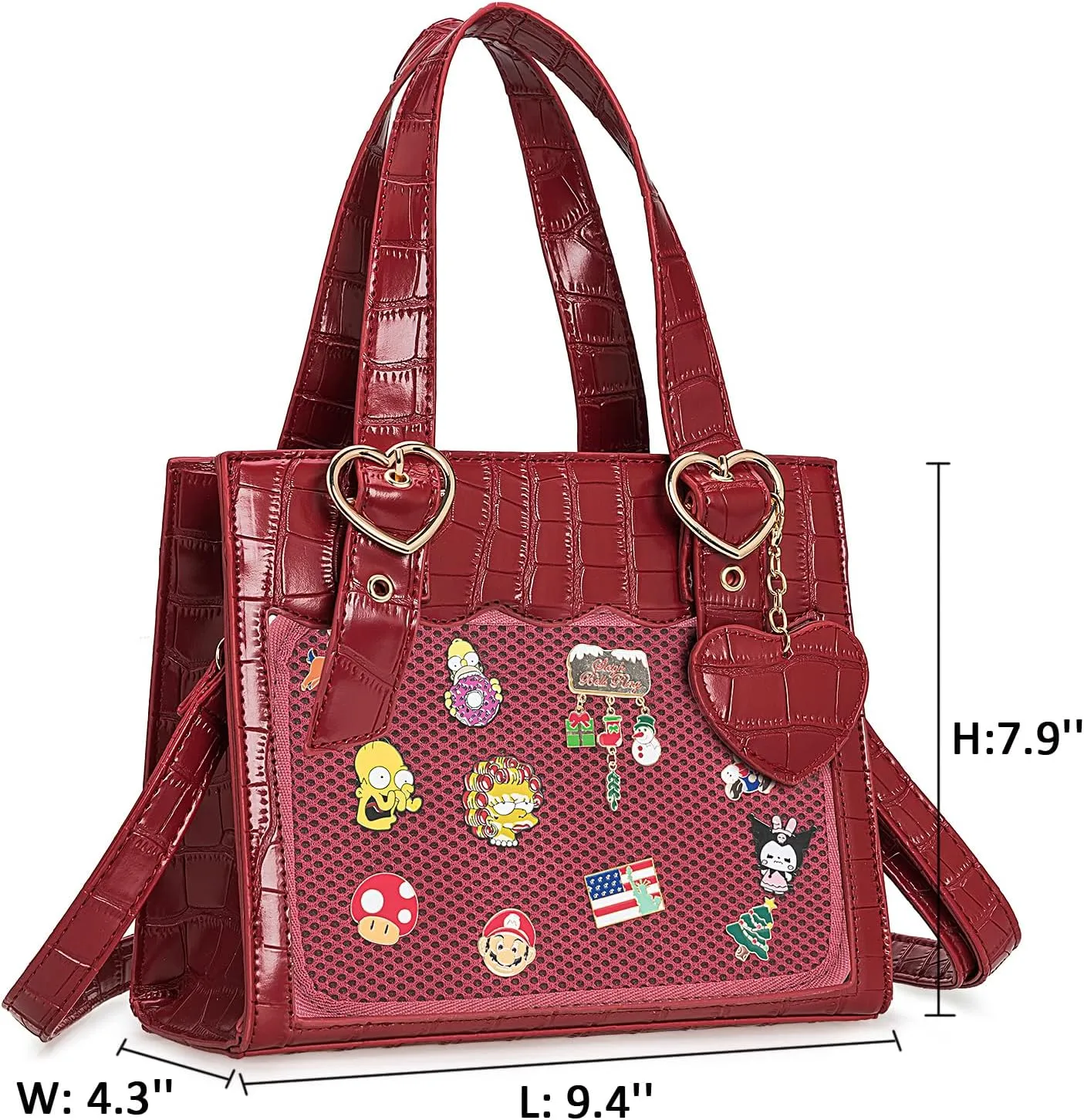 Ita Bag Crossbody Purses and Handbags, Kawaii Top Handle Shoulder Bags Pins Display with Insert