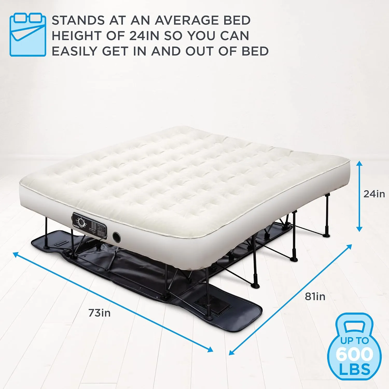 Ivation EZ-Bed (King) Air Mattress with Deflate Defender™ Technology Dual Auto Comfort Pump and Dual Layer Laminate Material - AirBed Frame & Rolling Case for Guest, Travel, Vacation, Camping